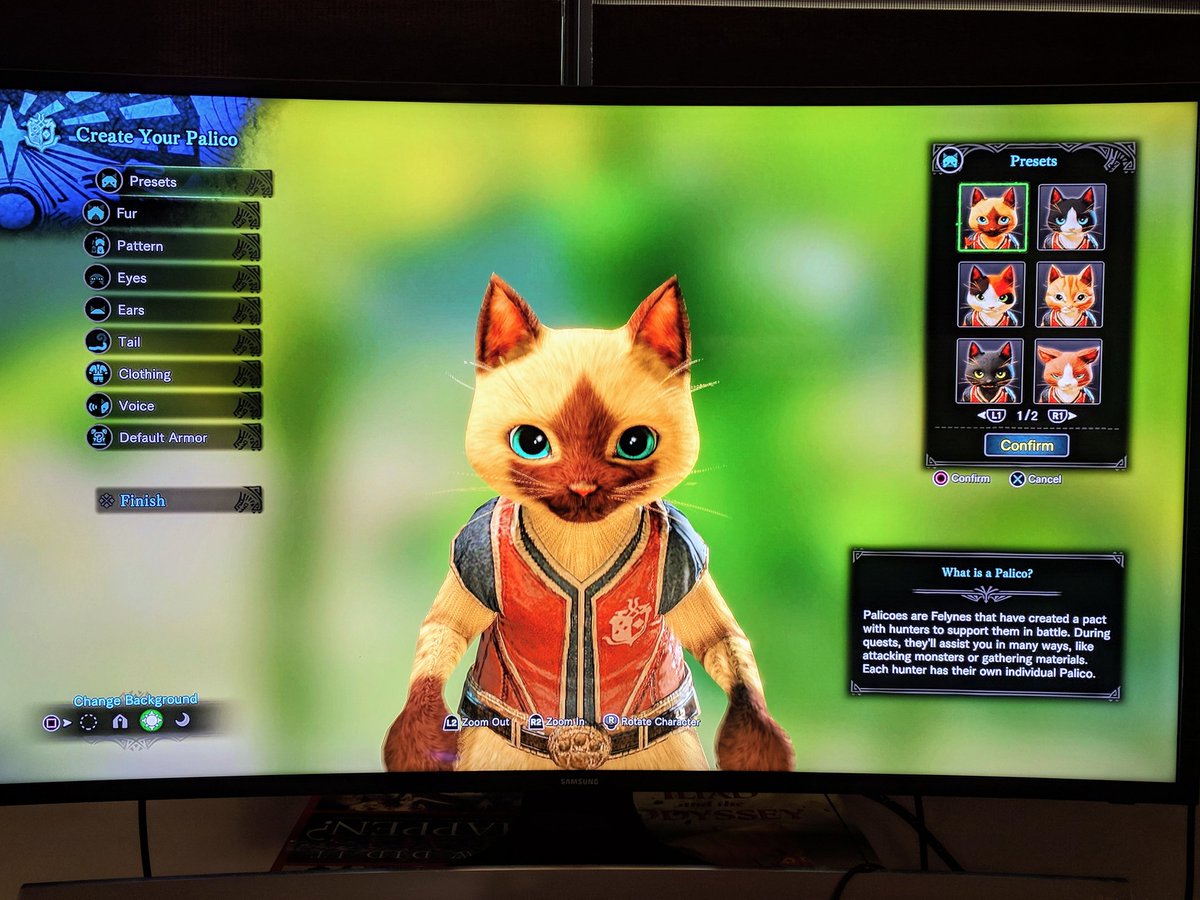 johncamara29's tweet photo. Started Monster Hunter and you can customize a cat. This is it. This is the pinnacle of gaming. Goodbye world. See you never again. https://t.co/95GnbPcz4h
