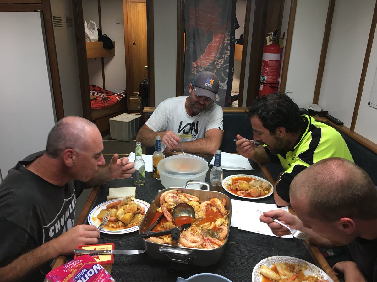 Times are tough on the boat. Today we had to make do with whatever we could find. Spencer Gulf Prawns, bugs, squid and some assorted fish cooked up in ‘Brudet’, a Croatian Fish stew. @SAprawncoop <a href="/SGkingprawns/">SpncrGulf KingPrawns</a>