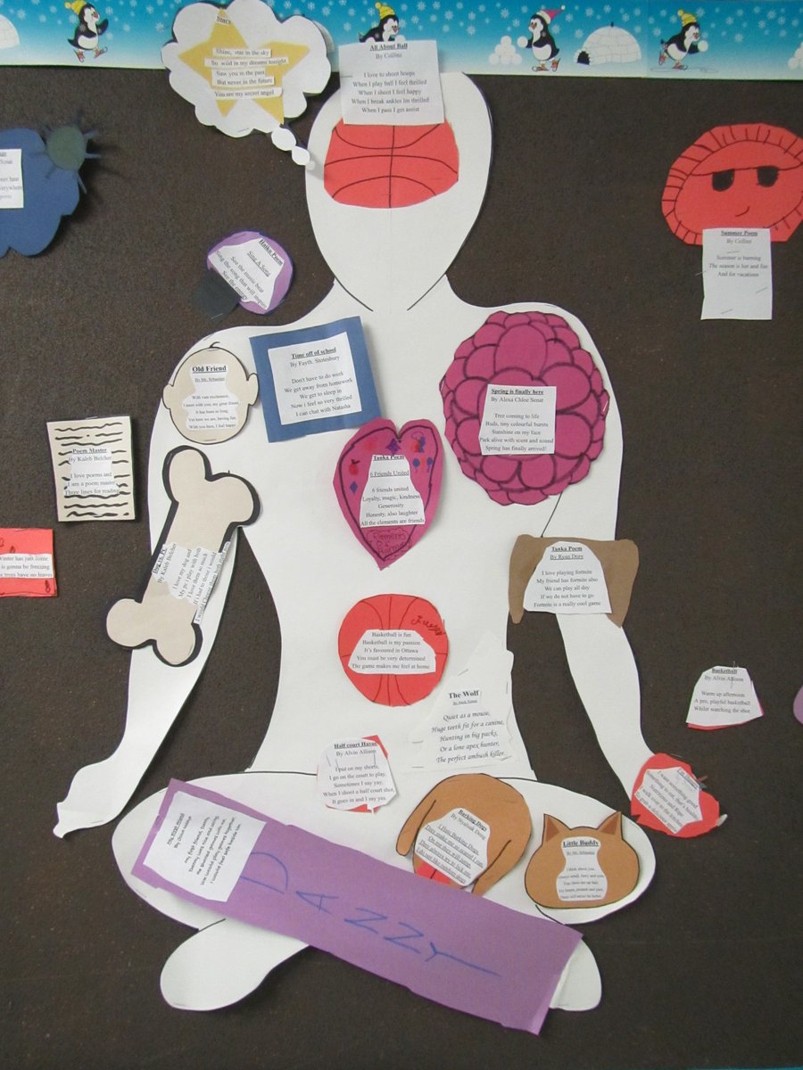SebastienTeach's tweet photo. The Grade 6's of @StLukeOttawa created wonderful rhyming pattern poetry as well as Tanka and Haiku poems. The Tanka focused on their inner feelings, while the Haiku focused on the outside world. Both poems were placed within a shape representing their subjects. Truly beautiful! https://t.co/OIjLw60zOI