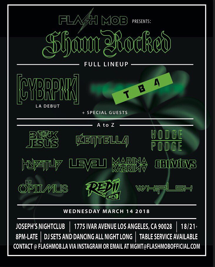 flashmob_la's tweet photo. SHAMROCKED ☘️
Mar 14th, 8PM - 2AM 🔊
18+ to dance // 21+ to drink ⚡️
RSVP here -> https://t.co/yDZWuUotK4 https://t.co/Xgsyrqild6