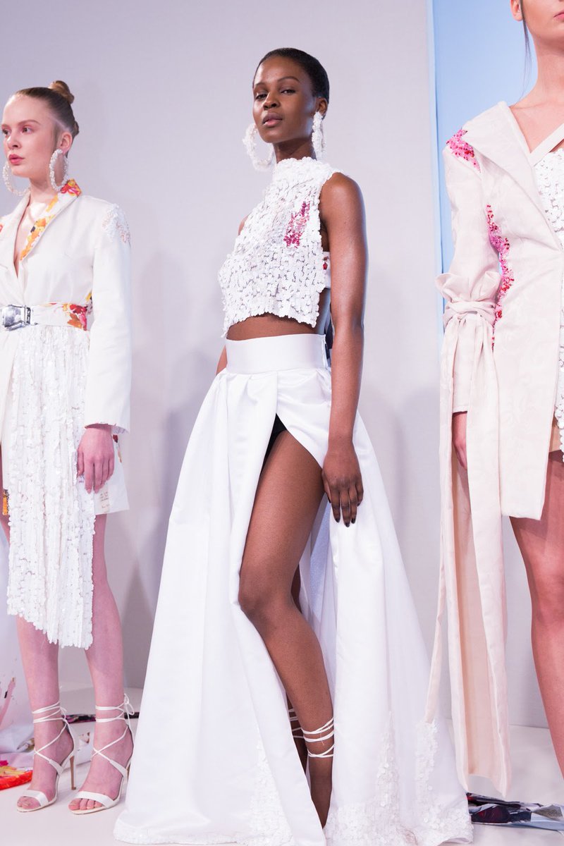 British designer Claire Tagg  AW18 showcasing a dramatic, oriental inspired fauna and flora collection. The AW18 season is inspired by a her travels as an Air Hostess, combining glamour and destructed textures to creative a dramatic yet opulent range. #LFWAW18 <a href="/FashionScout/">Fashion Scout</a>