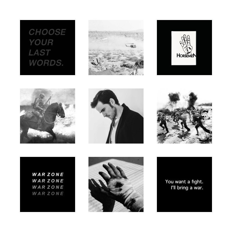 "Let's find out who will be -left-, shall we?"  

- Horseman 
- War 
- Fandomless #OC 
- Triggers/Mature Content  

An account by #Gɪɴɢᴇʀᴅᴇᴠɪʟ