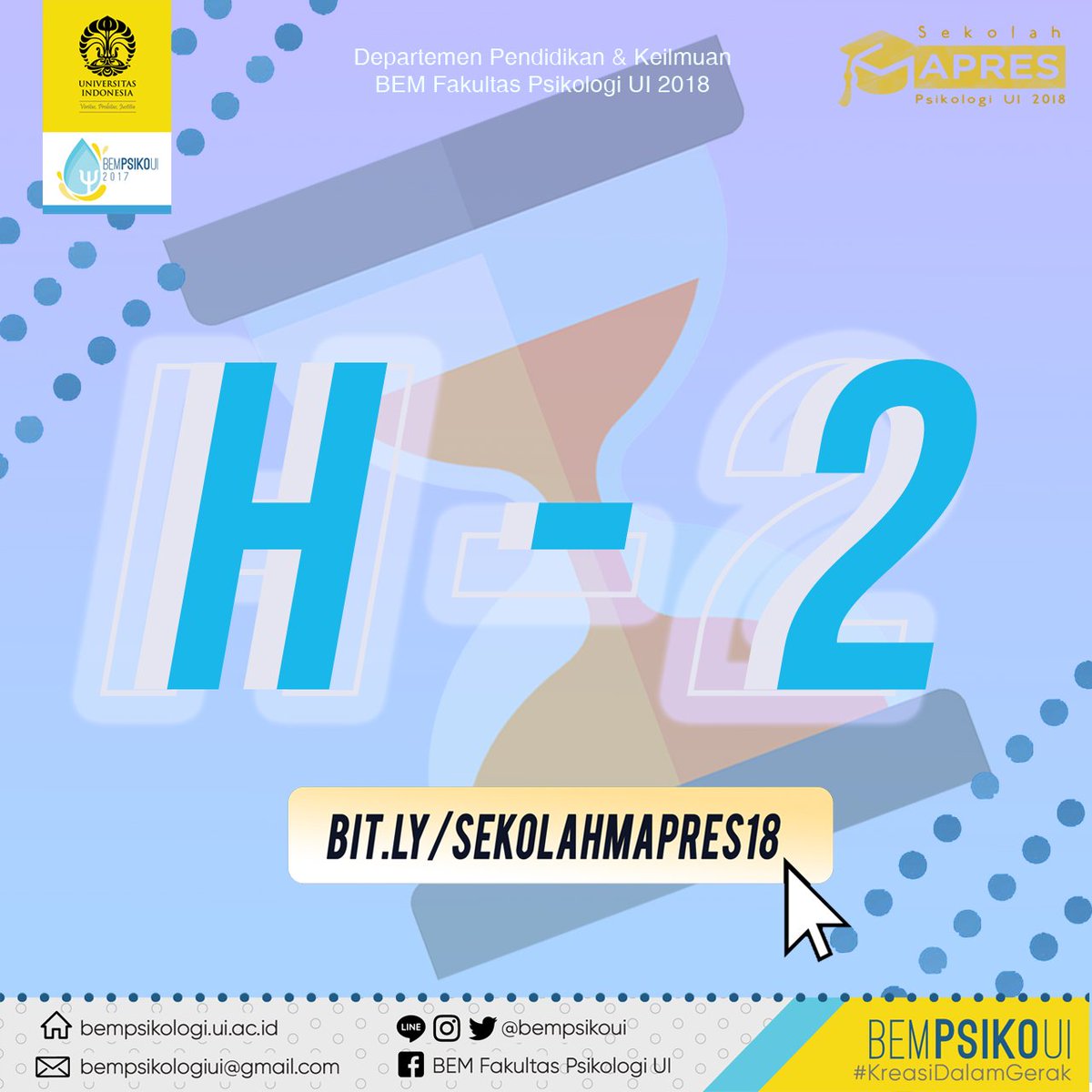 YAKALI GA DAFTAR MAPRES!
Udah H-2 loooh

YUK DAFTAR-> Mahasiswa Berprestasi karena 2 hari lagi pendaftaran akan ditutup:)

CP: FAIRUZ 
LINE: fairuzihzas
HP: 081905338750