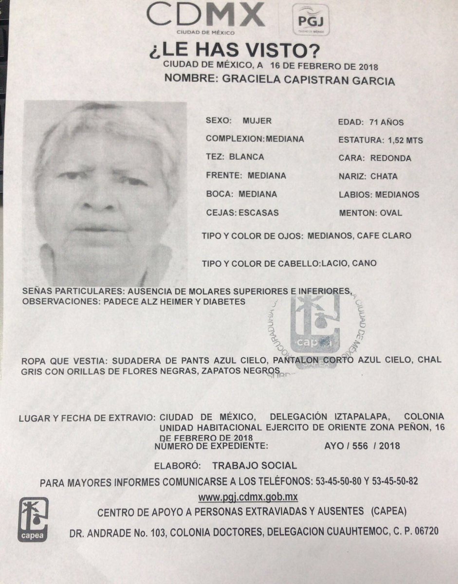 Se activa #AlertaPlateada para localizar a Doña Graciela. ¿La has visto,? Por favor abre la foto y dona un RT.  #Iztapalapa #CiudaddeMéxico