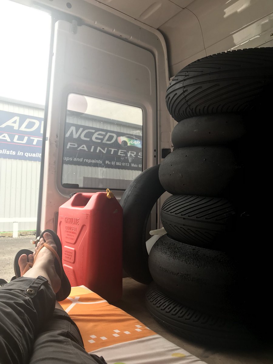 motogroupie's tweet photo. We are all set up in the pits for the Paeroa street race tomorrow. Motel room smells a bit funny though. #battleofthestreets https://t.co/lpVpzP2UtS