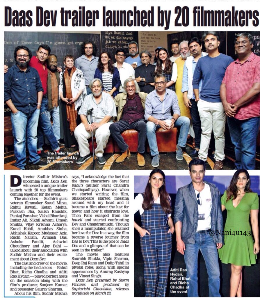 _PrashuReddy's tweet photo. #DaasDevTrailer Launched By 20 FilmMakers
@RichaChadha @IAmSudhirMishra
#DaasDev
#Bollywood https://t.co/C4r2JOtJcV