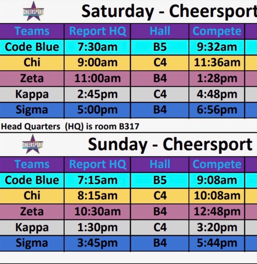 KrissyFuLu's tweet image. Can&apos;t wait! Here is the schedule for all our teams we brought that will be competing this weekend @CHEERSPORTCorp 💙 #allyouhavetodoisHIT #techstrong