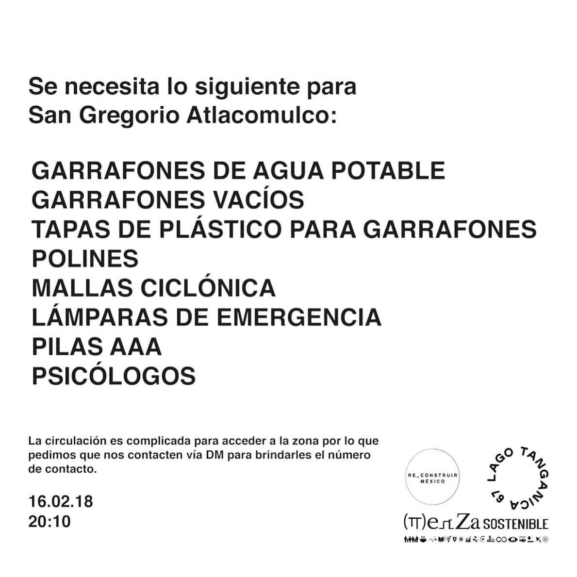 Necesitamos de su ayuda una vez más. ¡Los esperamos!
#Sismo #lagotanganica67 #reconstruirmx #Sismo16F #sismocdmx
