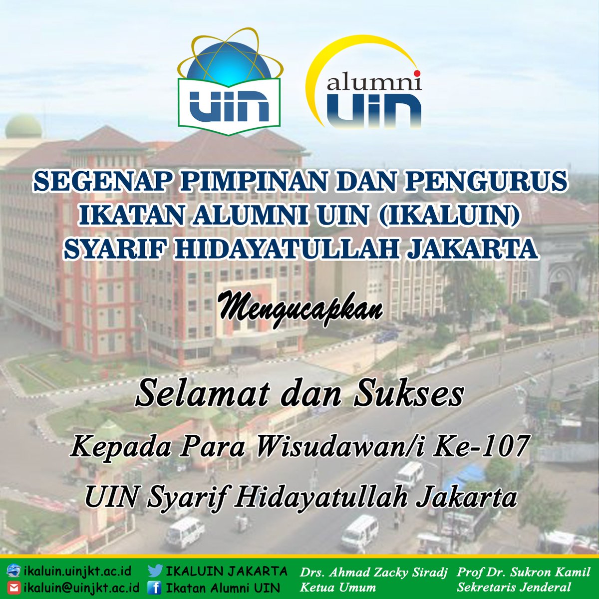 ikaluinjakarta's tweet photo. Selamat dan sukses untuk para wisudawan/i angkatan ke-107 UIN Syarif Hidayatullah Jakarta,
Semoga ilmunya bermanfaat bagi nusa bangsa, agama, dan negara. Aminn
@uinjktofficial @spsuinjkt https://t.co/VxECljgL95