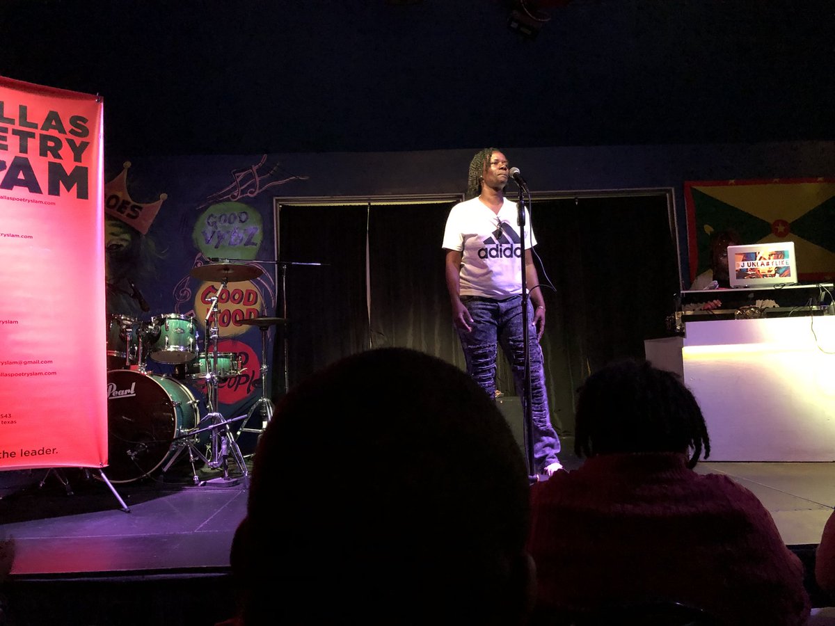 #FridayNightFire 🔥
The <a href="/DallasSlam/">Dallas Poetry Slam</a> tonight was dope. Dallas artists use this stage to showcase their biggest dreams, hopes, and fears. They always do an amazing job. I even got to judge the contestants tonight. Shoutout to them and give them a follow if you love #poetry #Dallas