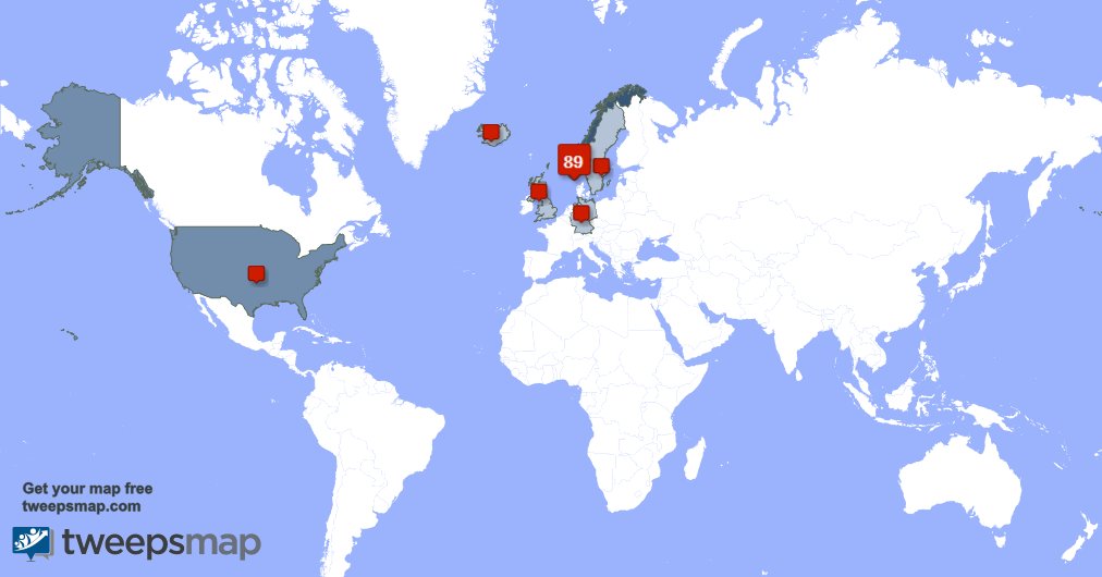 My followers live in Norway (86%), USA(8%)... Get your map: tweepsmap.com/!TrondLindefje…
