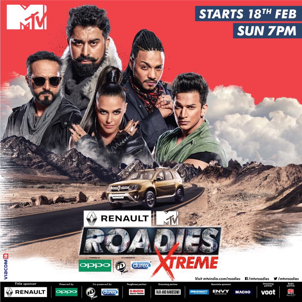 _rougelips_'s tweet photo. "Get ready for Xtreme adventure, Xtreme challenges and Xtreme fun,

Watch Renault MTV Roadies Xtreme, starts 18th February, sunday 7pm only on MTV" https://t.co/firHPIRXHp