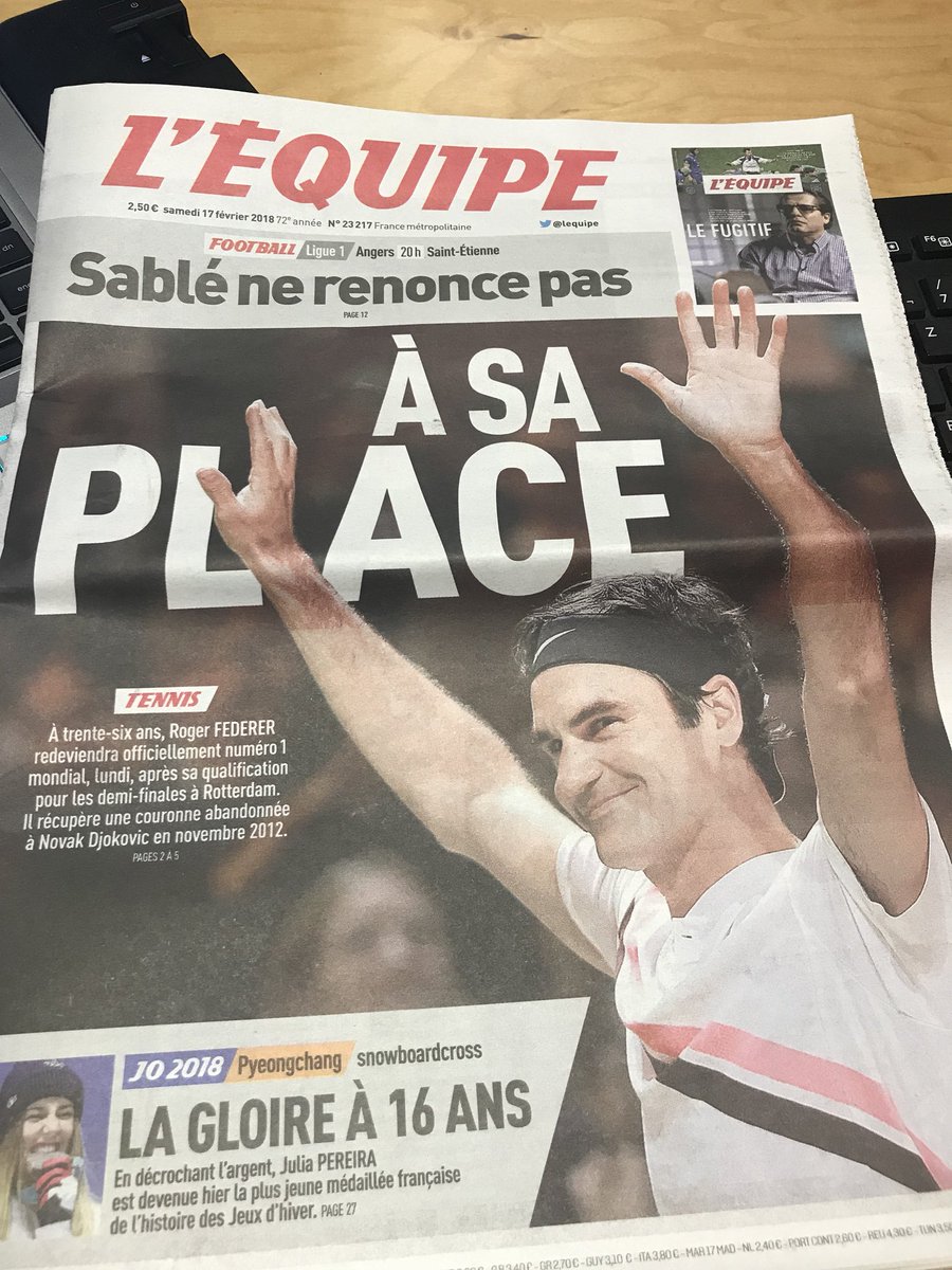 Isabellemusy's tweet photo. Faire la Une de @lequipe en plein #JO et la Une du @Lematinch le lendemain d’un jour de gloire helvétique en Corée, seul @rogerfederer en est capable! #number1 #legend #Federer1 https://t.co/OhFlkBcSKw