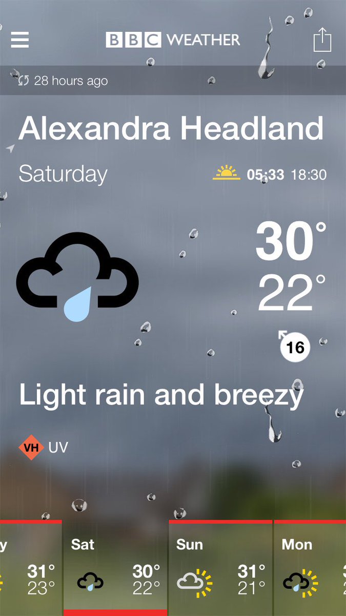 BBC was free eWeather forecast for Alexandra Headland. Tomorrow: Light Rain. bbc.co.uk/weather/6693768 cg