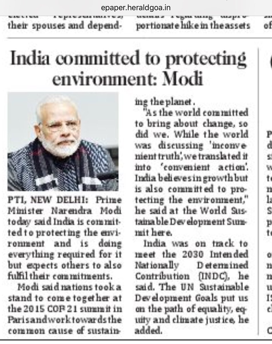 This is another Big Bluff by MODI. In Goa the BJP is devastating the Environment-Destroying Beaches, Trees, Hills, Fields, water bodies, Forests and eliminating wildlife; all so that their Corporate Sponsors can be favoured. @BBC_WHYS @CNN @newyorktimes110 @prudentgoa #modi