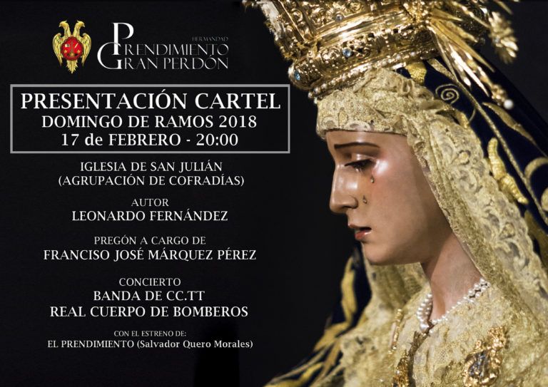 Hoy tengo una cita con la Hermandad del <a href="/HPrendimiento/">Prendimiento y Gran Perdón - Málaga</a> para presentar su Cartel 2018

El pregón está dedicado al trabajo que realizan en el día a día los hermanos por su Cofradía, a las advocaciones de sus Sagrados Titulares y al futuro con la coronación en el horizonte cofrade.