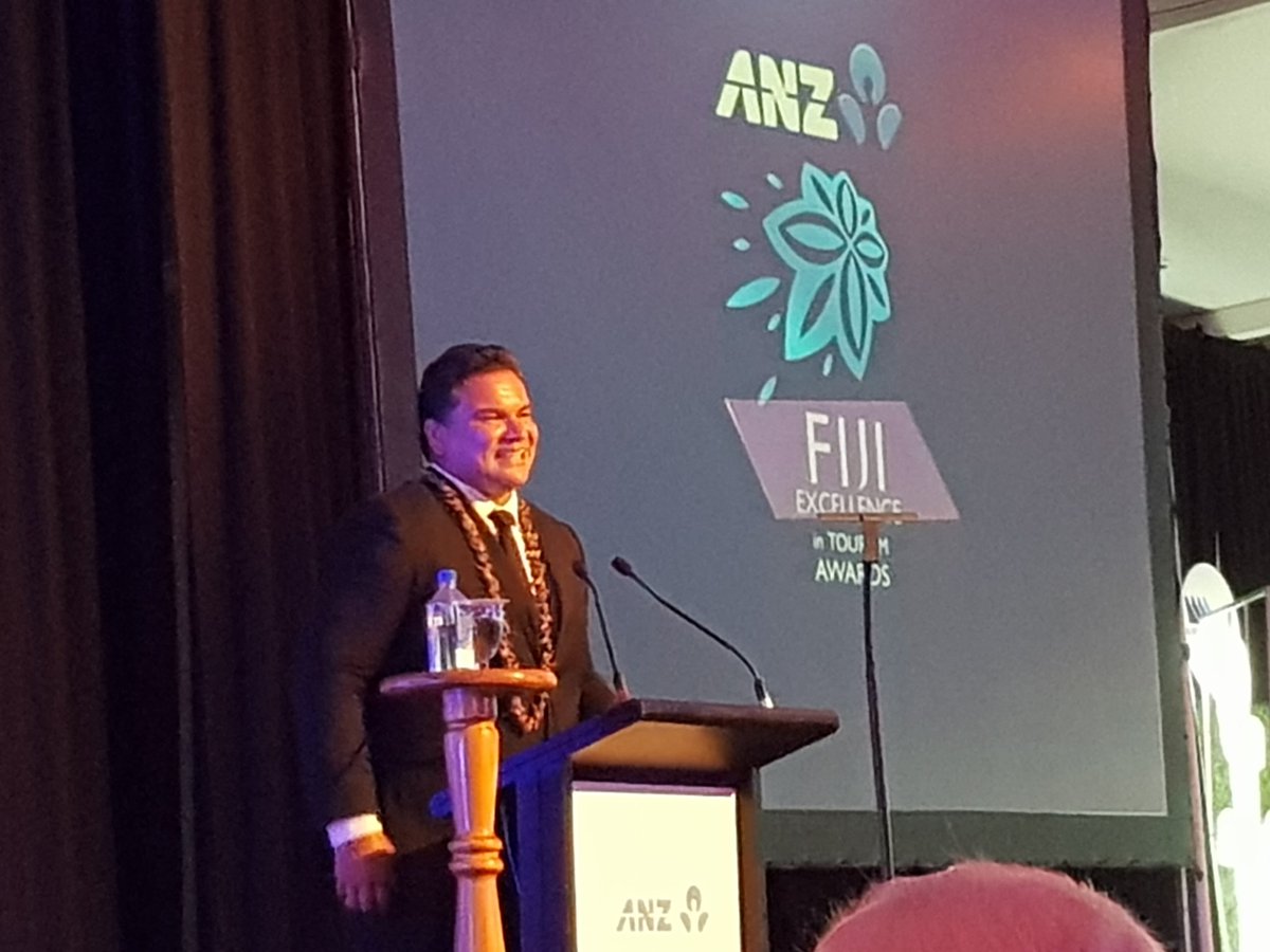 Sir Michael Jones is the guest speaker at #ANZFiji Excellence in Tourism Awards "special shout out to ANZ that's been my bank since university" 🤘🏼😉