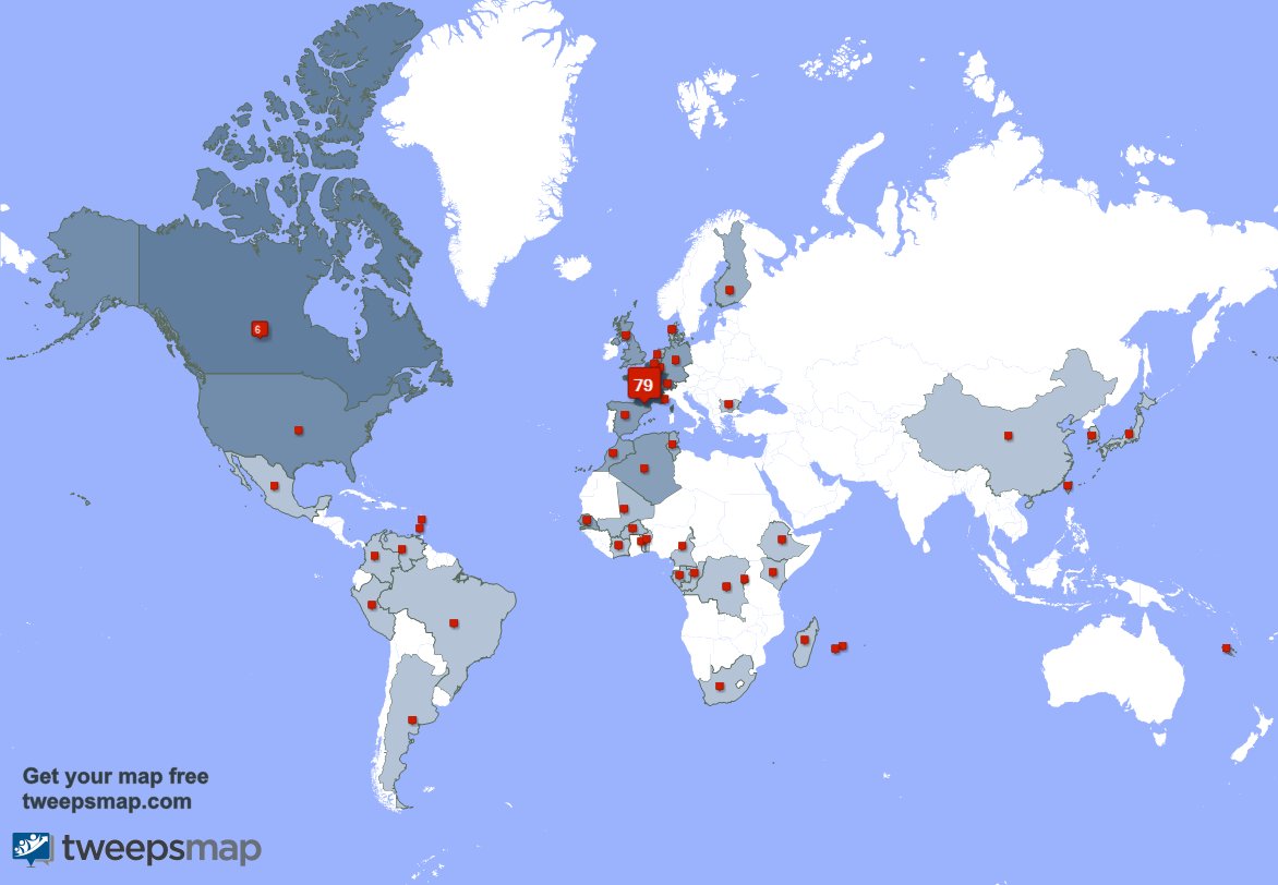 J'ai 1 nouveaux abonnés, de France la semaine dernière. Voir tweepsmap.com/!lepleindavenir