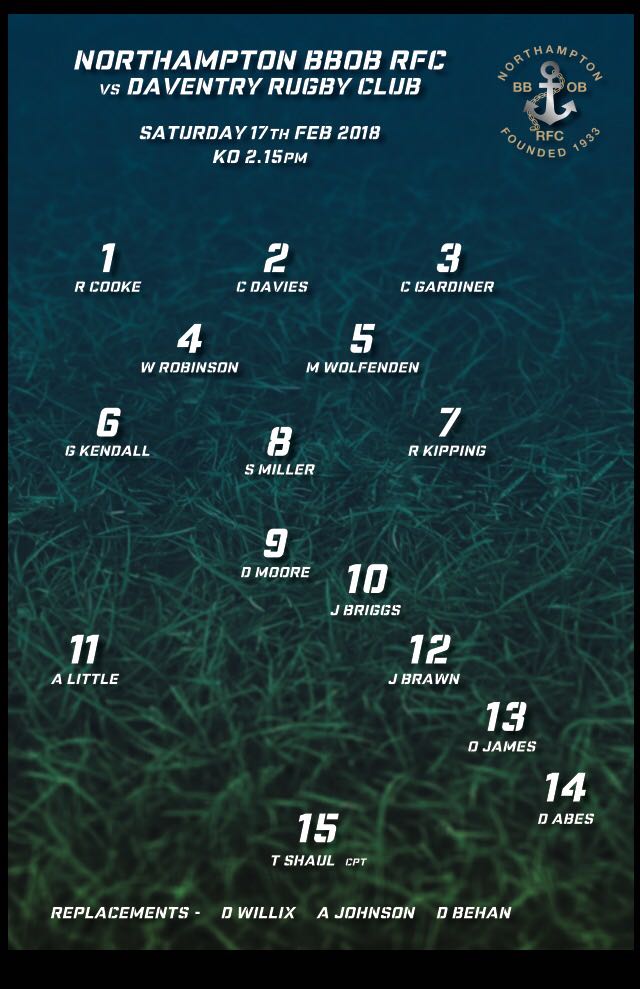 Game day for BBOB! <a href="/DaventryRFC/">Daventry RFC</a> come to The Mill. Come down and support the boys. Up Brigade!