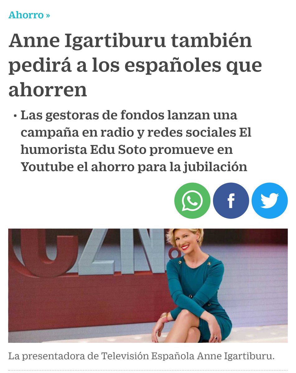 gerardotc's tweet photo. Lo llaman "Ahorrar para la jubilación", porque "Nos hemos fundido todo lo que habías puesto, vas a tener que ponerlo otra vez o dormir en un cajero, sácalo de tu sueldo de mierda", sonaba menos comercial. Y con Igartiburu la ruina gana en glamour. https://t.co/n8ryMXrM1V