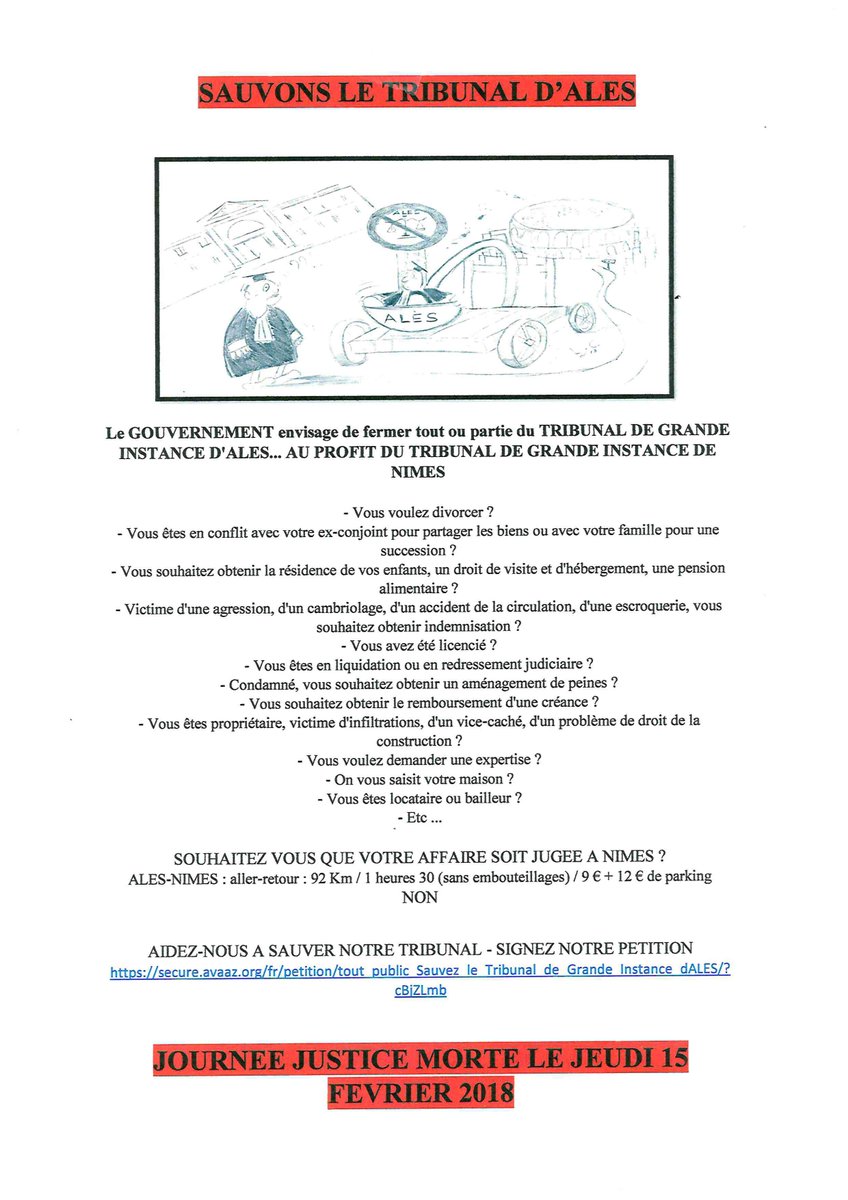 jpdefaria1's tweet photo. Soutenons le tribunal d'#Alès, avocats, magistrats, greffiers, fonctionnaires garants d'une #justice de proximité et humaine.
Impliqués dans la vie sociale du territoire local, ils participent aussi à son développement économique.
Pétition en ligne ici : https://t.co/HHn6X9dZ6G https://t.co/xYlov7s4vi