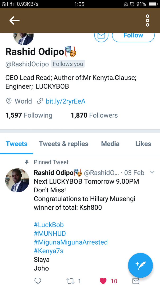 RamogiStudios's tweet photo. Revealed:President Yoweri Museveni grandson @RashidOdipo is conning Kenyans using his LuckyBob gambling company. The kid is 20.

#AdoptionKE
#TeamStr8up
#CabinetSwearingIn
#BlackPanther
Wajir
Swaleh Mdoe
#MyNetwork
#NYSPassout2018 https://t.co/qSWniDwe8Q