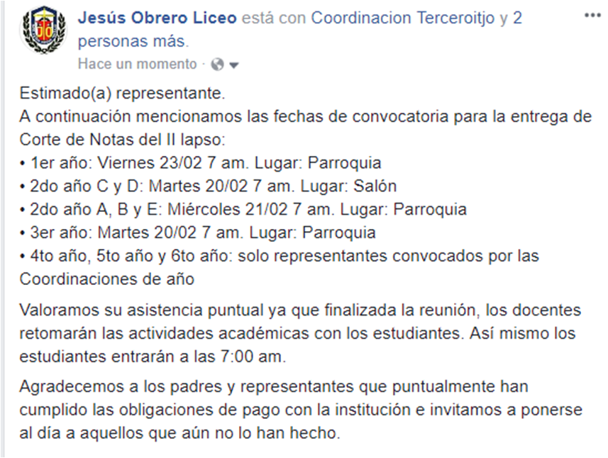 SomosITJO's tweet photo. ATENCIÓN - Entrega de Corte de Notas del II lapso. https://t.co/pELEL0FTJj