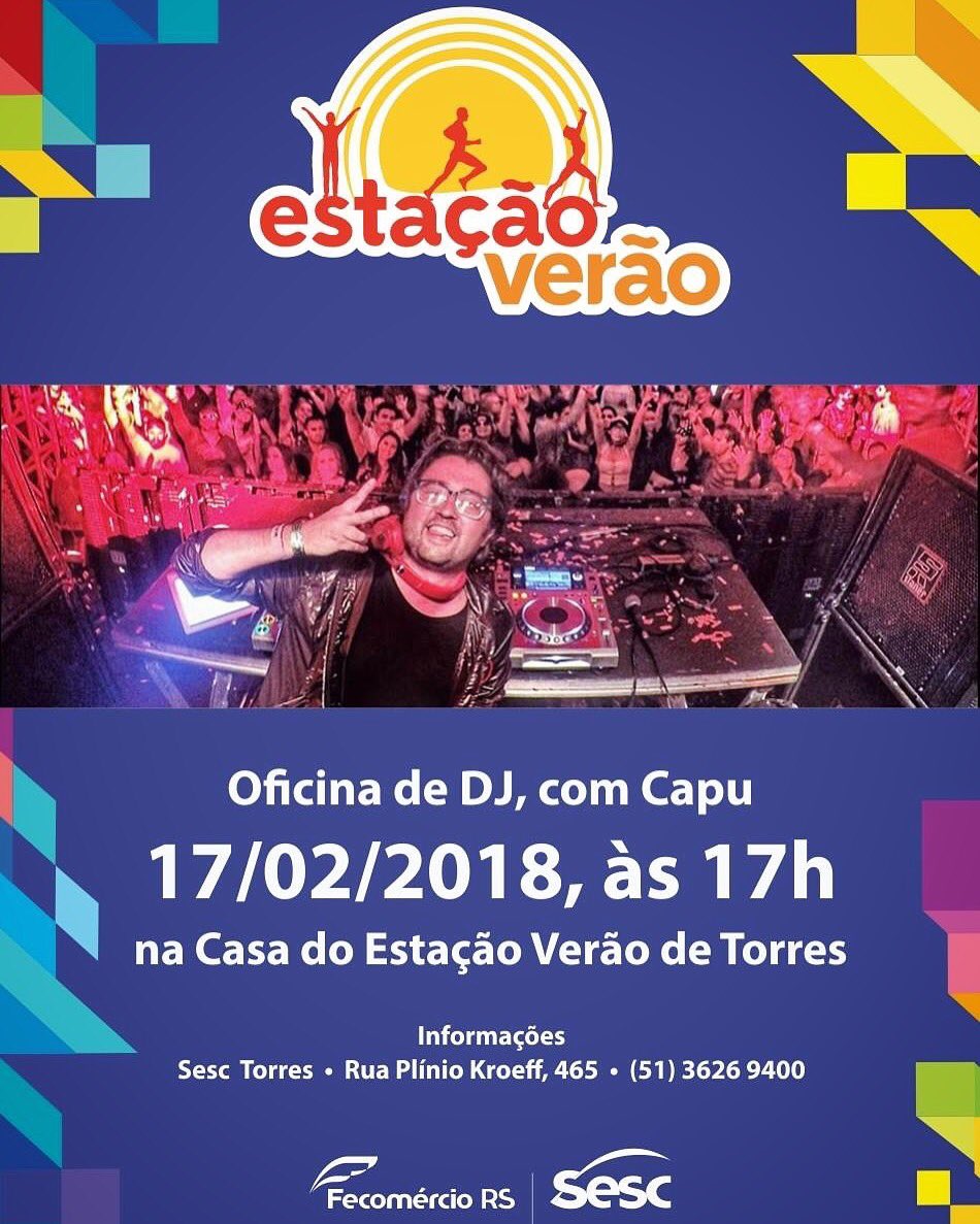 O_Capu's tweet photo. Ta por Torres? Bora fazer música na beira da praia hoje? Te espero com meus queridos do Sesc pra mais uma oficina de djs no litoral. Ai de tiiii se não estiver lá 17h 🤔😂👊🏻 #ToNoSesc https://t.co/308r8lqbW2