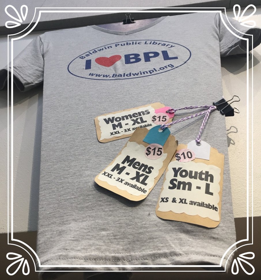 Read in style wearing one of our awesome I Love Baldwin Public Library t-shirts!  Available for purchase at the Circulation Desk.

#libraryswag #tshirt #libraryshirt #libraryclothes #librariesoftwitter #ilovebaldwinlibny #LookingGood #style #comfort #readinstryle