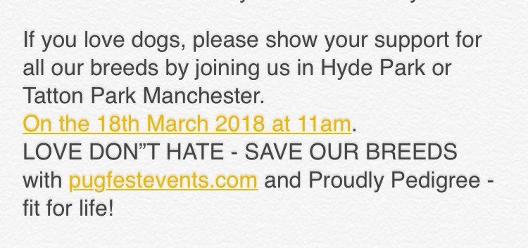 SaveOurBreeds's tweet photo. LOVE NOT HATE, SAVE OUR BREEDS MARCH! 

#dogsoftwitter #bulldog #pug #puglife #frenchie #frenchbulldog #doglife #SaveOurBreeds #LoveNotHate https://t.co/zNNRFKzgGU