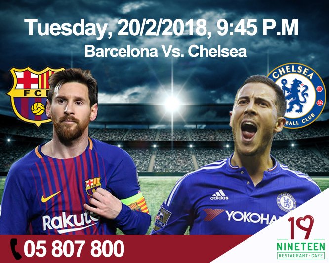 Nineteen_Resto's tweet photo. Get ready this Tuesday for the game! 💞
Barcelona Vs. Chelsea ⚽⚽⚽
#Barcelona #Chelsea #Footballer #FootballLovers #OnFire #Wal3ani https://t.co/JvqEy6NJ3v