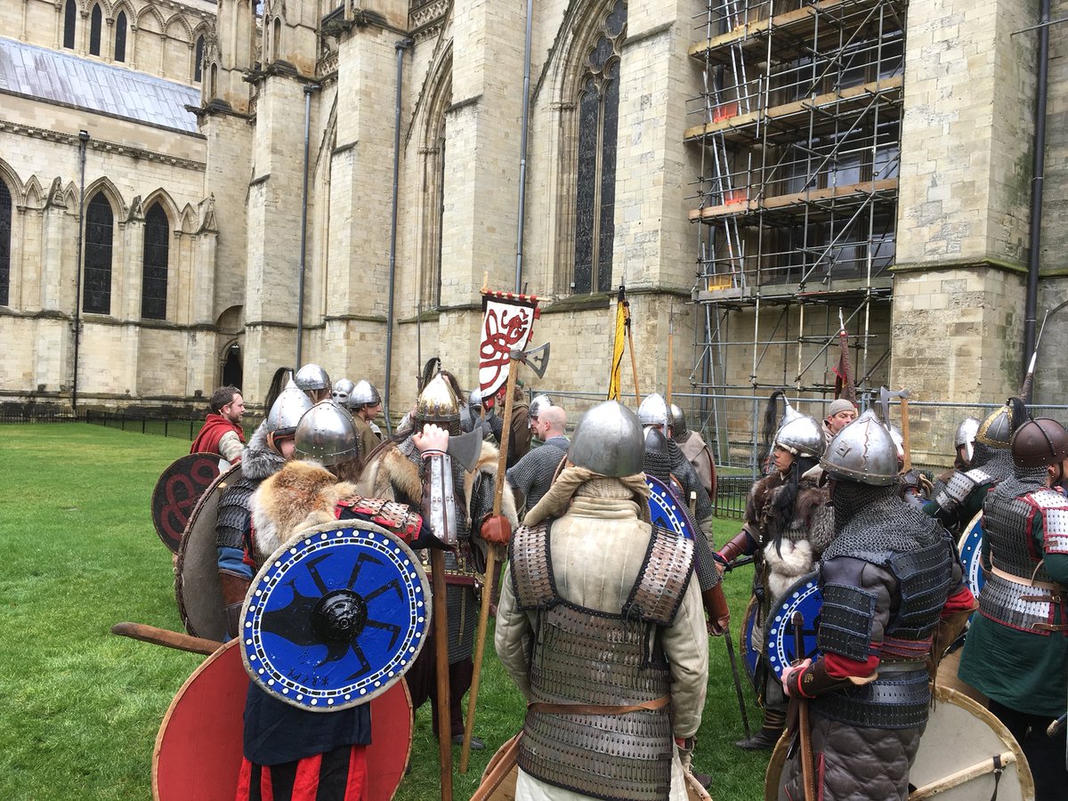 JorvikViking's tweet photo. Our Viking and Anglo-Saxon armies are mustering ready for the #MarchtoCoppergate #JVF18 #JorvikVikingFest https://t.co/1p8ocW1KWC