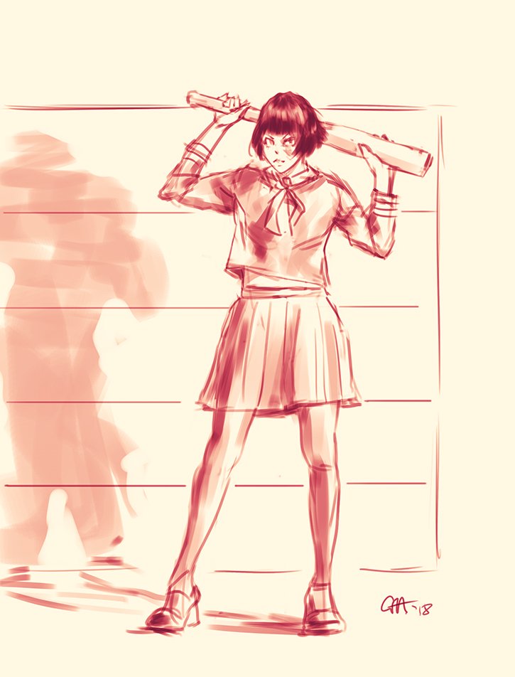 Baseball Bat Girl (Cutie Saturday Sketch) : AnimeSketch