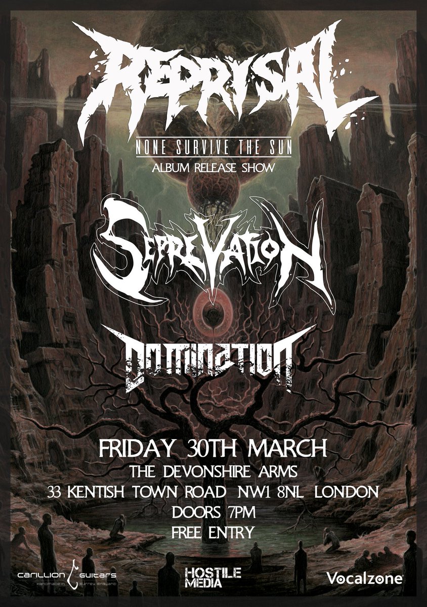 reprisalmetal's tweet photo. LAUNCH SHOW ANNOUNCED
@Seprevation #dominationthrash #thrash #londongigs #deathmetal #albumlaunch #releaseshow #nonesurvivethesun #reprisal #newalbum #riffs #extrememetal #brutalthrash #hostilemedia #shred #seprevation #techthrash #techdeath https://t.co/FMO8Fwf9Gi