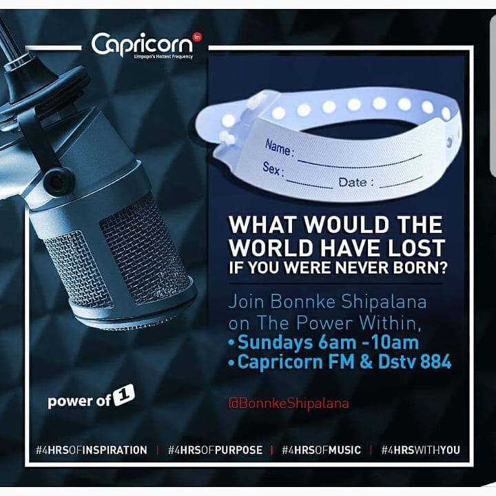BonnkeShipalana's tweet photo. It's on tomorrow morning on #ThePowerWithin #4HrsOfInspiration #4HrsOfPurpose #4HrsOfMusic #4HrsWithYou on Capricorn FM #Dstv884 #6to10am https://t.co/5oAlABfEdk