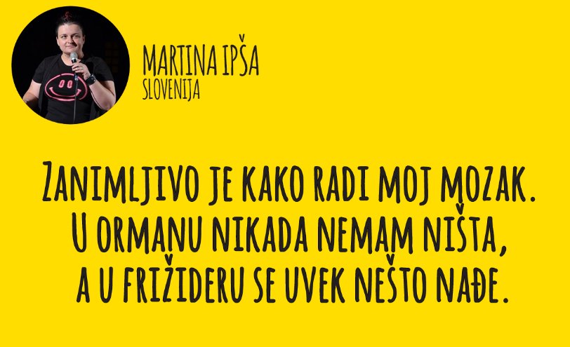 Standuprs's tweet photo. Ovog petka u @BenAkibaBeograd gostuje najbolja slovenačka komičarka @MartinaIpsa!
Petak, 23. februar, "Žena za volanom" one woman show
#rezervacije: 060 30 60 131 https://t.co/oCRMnRaPwN