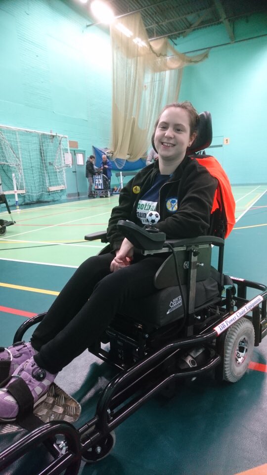 db_bullet's tweet photo. Sophie enjoying the @db_bullet we hope she is still smiling! #dbbullet #PowerchairFootball #GameChanger https://t.co/cZQv2RfuKb