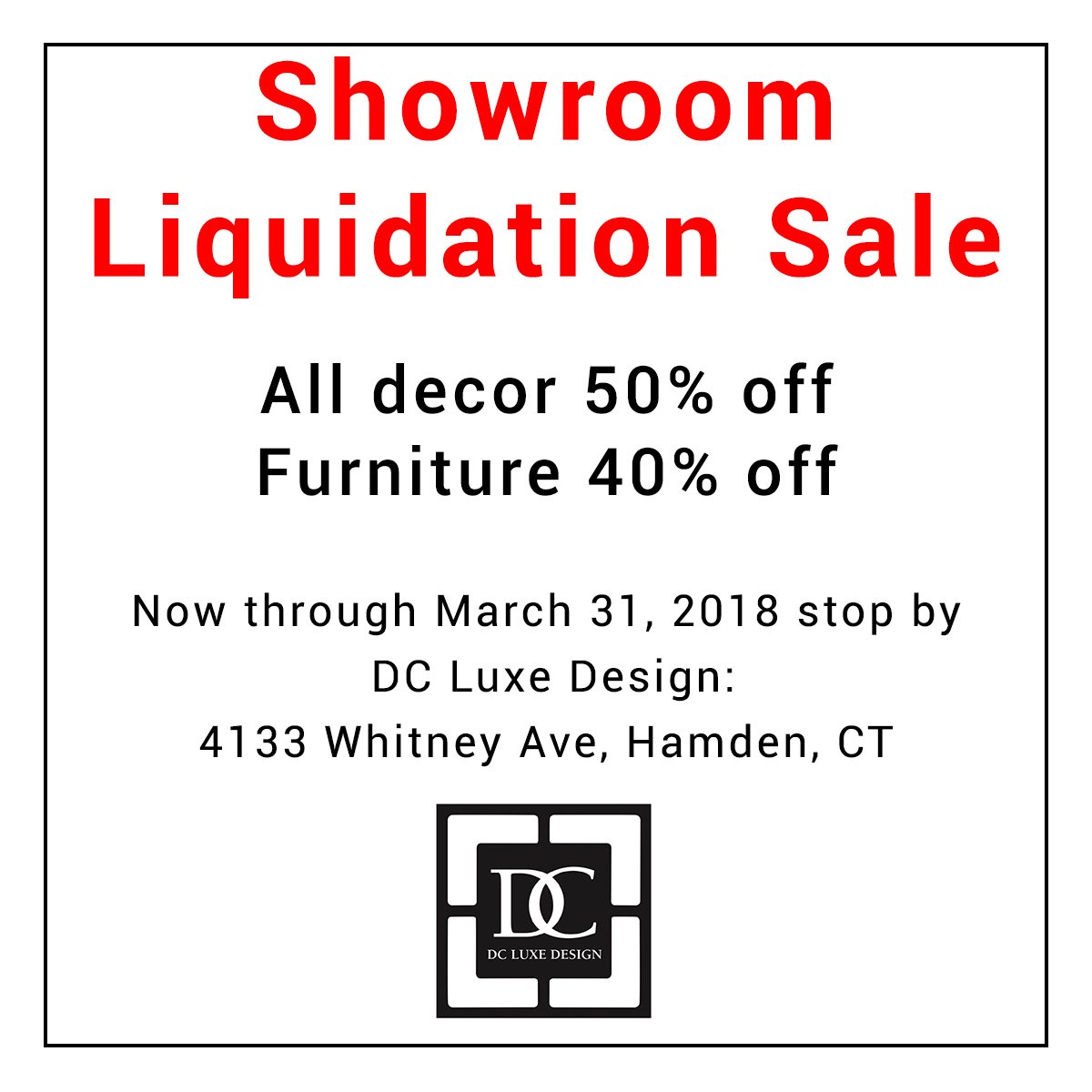 DCLUXEDESIGN's tweet image. LIQUIDATION SALE!!! Stop by our showroom from now until March 31st to receive great discounts on all of our items.