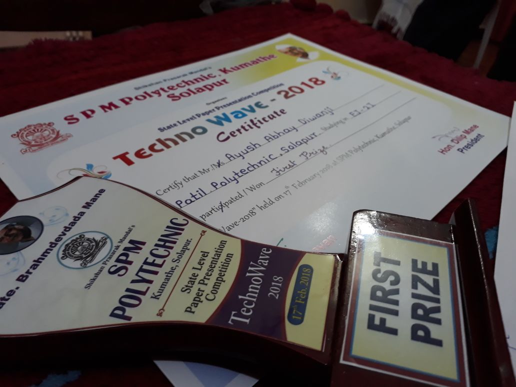 Abhayesakal's tweet photo. My son Ayush won 1st prize in #state level paper presentation compitition #technowave 2k18 held at #SPM Polytechnic @solapur @SolapurCity13 https://t.co/2UsYRacsHX