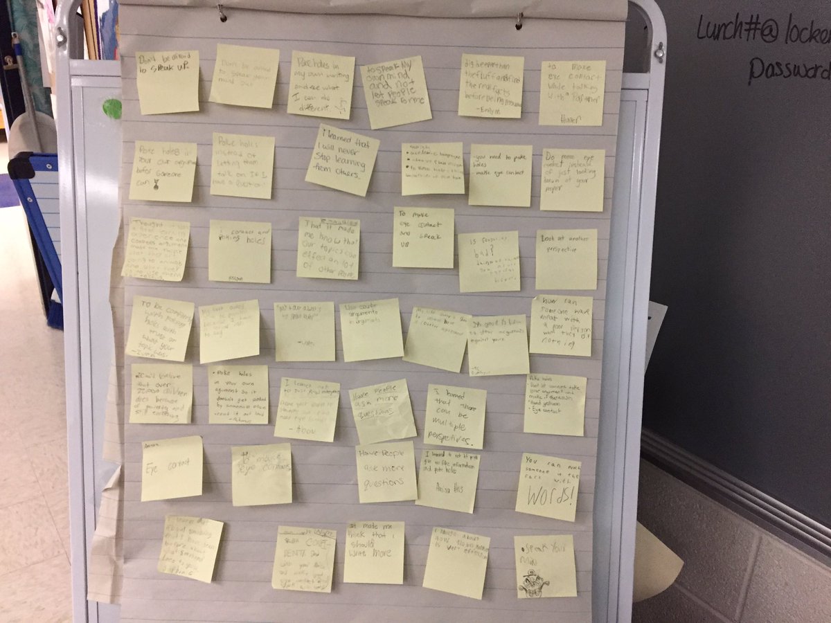 #nle18 @mattiepotts70 <a href="/Alisonterzian/">Alison</a> Ss celebrate argument &amp; advocacy UOS include powerful reflection post-its