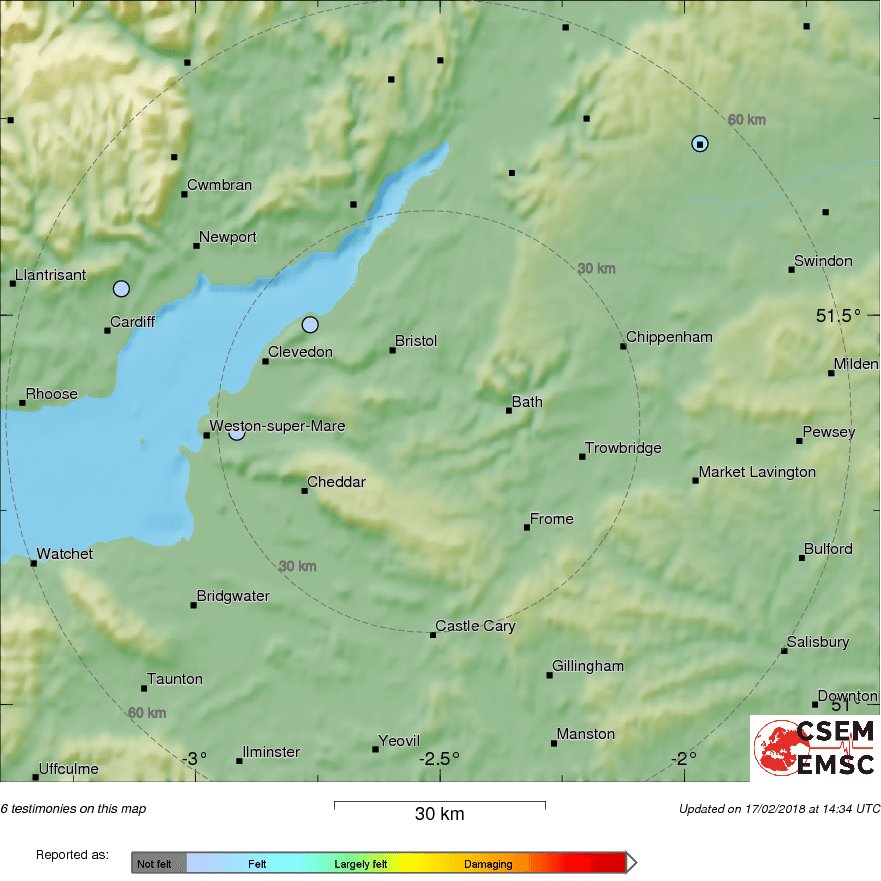 Map of testimonies received so far following #earthquake detection in #England, Uk 2 min ago.
