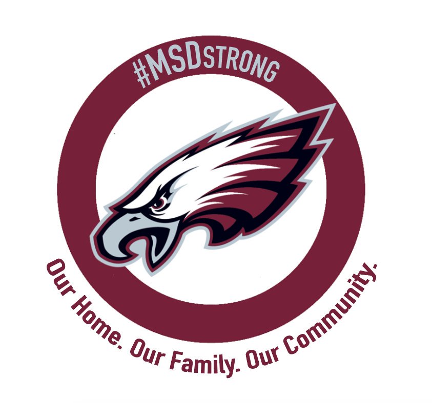 rmackman's tweet photo. We created this just to make stickers for alumni and friends. It would be incredible if the @FlaPanthers, @MiamiDolphins, @MiamiHEAT, &amp; @Marlins could make patches out of this to wear on their uniforms for the season. ❤️🦅 #MSDStrong #AaronFeis #Parkland #StonemanDouglas #MSD https://t.co/xD7Bb0SAFg