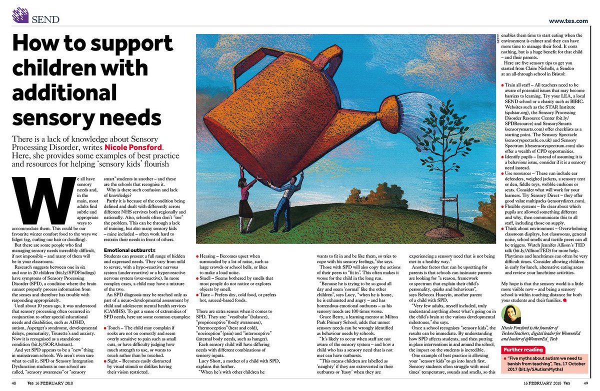 Why is there such a confusion and lack of knowledge around sensory awareness? <a href="/NicolePonsford/">Dr Nicole Ponsford</a> on how you can support children with additional sensory needs in <a href="/tes/">Tes magazine</a> bit.ly/2ELnd5i