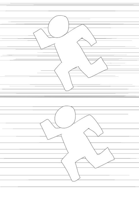 @reatea_aigis 適当なものですがこんな感じで したが一定間隔気味に描いたものです。 あとは王子から出てる速度線の角度を後ろに描かれている線と角度を併せるとより速度感は出ると思います٩( 'ω' )و 