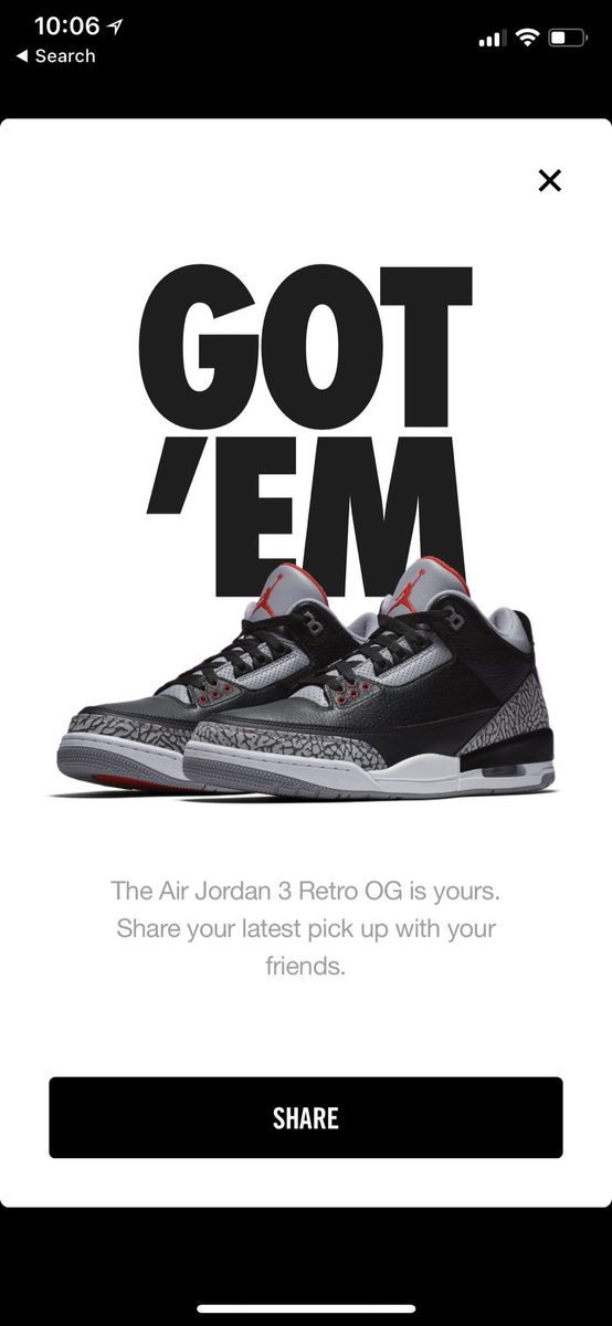 Got ‘em. #Jordan3s #BlackCement