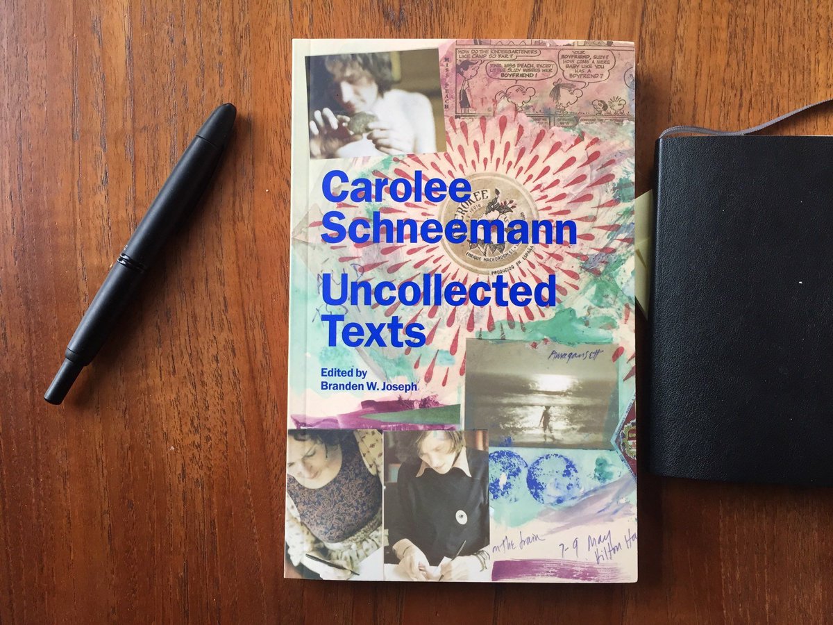 in_fo_co's tweet photo. RG: @blackfaurest  / David Grubbs
 The “Uncollected Texts" of #CaroleeSchneemann. Edited by Branden W. Joseph, published by @Primary_Info, design by @in_fo_co. “Carolee Schneemann: Kinetic Painting” on view until March 11th @MoMAPS1 . https://t.co/2djgScBSBZ