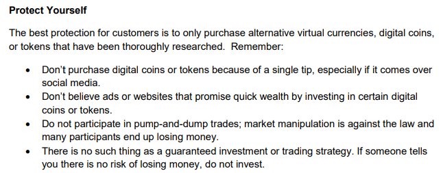 Some Really good advice from the CTFC ...  Do your own due diligence. Don't trust pump and dump groups. cftc.gov/idc/groups/pub…