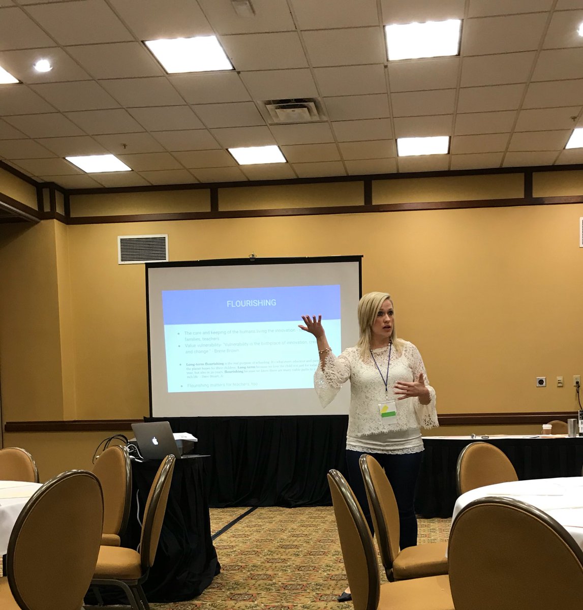 Calilypso's tweet photo. @Amandagift1G explaining Shelby East Middle School’s theme of “Flourishing.” #ecet2lou @JenniferHCox https://t.co/69S8blv74p