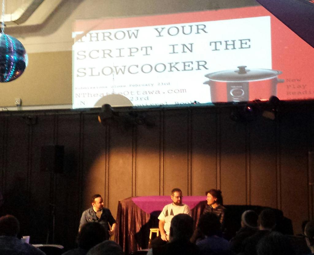 At the talkback for #HowtoDisappearCompletely at #undercurrents. Beautiful show, and big thanks to <a href="/ottawafringe/">Ottawa Fringe</a> for bumping #NTOSlowcooker throughout the fest. Deadline soon! ntheatreottawa.com