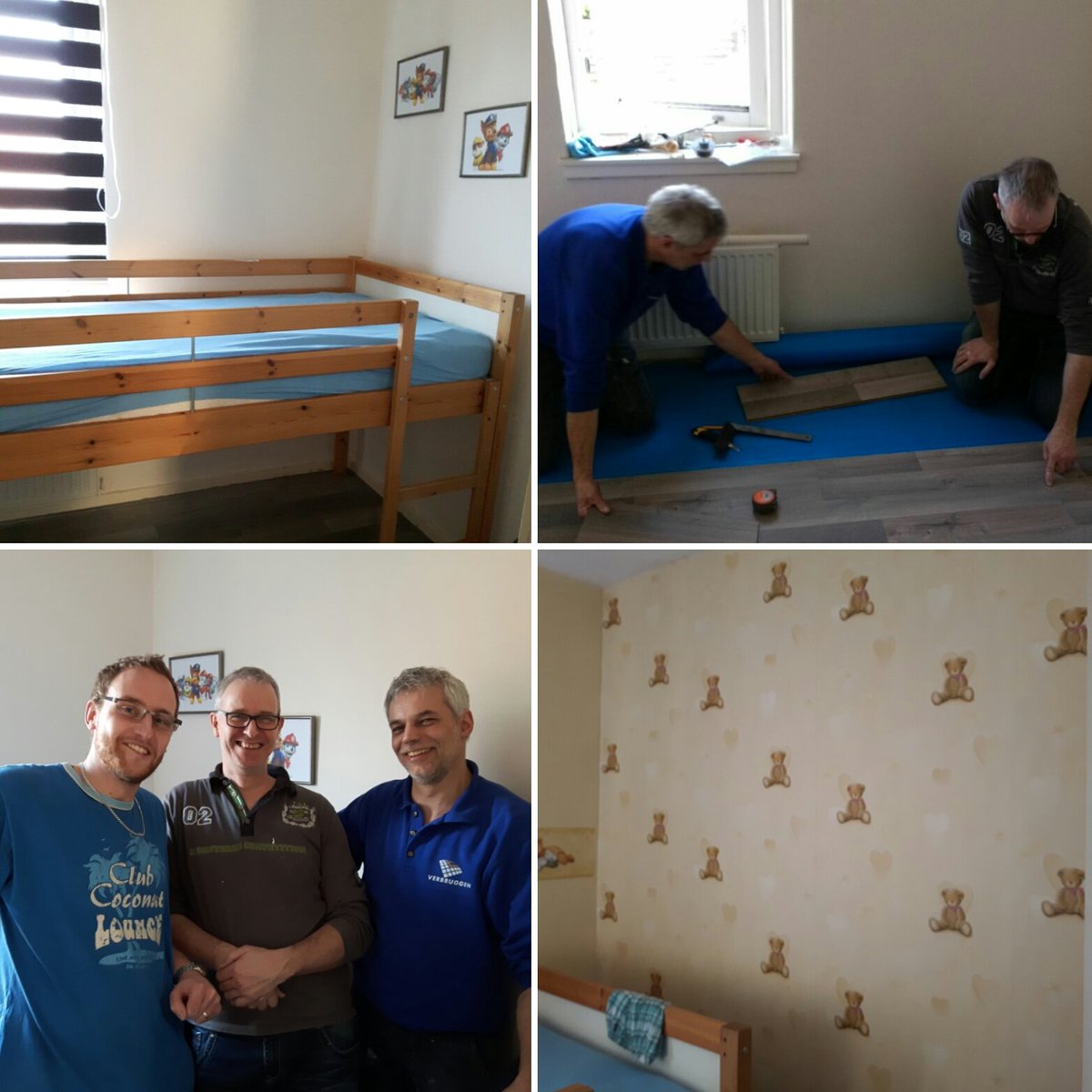 presentnop's tweet photo. 3 handige mannen, een babykamertje #saus #laminaat. En na een dag hard werken is het een mooie kleuterkamer geworden. Bedankt mannen @GKVEmmeloord. In samenwerking met #toekomstgids @CarrefourNOP https://t.co/VuBScDvo8l